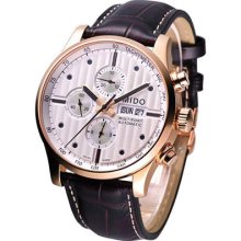 Mido Multifort Chronograph Automatic Swiss Watch White Rose Gold Leather Strap