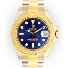 Midsize TwoTone Blue Dial Unidirectional Rotating Rolex YachtMaster