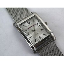 Mint Gent's Boca Classics Silvertone Percision Quartz Watch & Braceletno Reserv