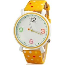 Mitina Polka Dot Design Women's Round Dial Analog Watch (Yellow)