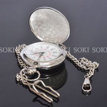 Modern Open Face Quartz Silver Analog Mens Pocket Watch With Chain S004
