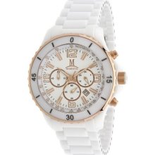 Momentus Stainless Steel with White Ceramic Band Red Gold Ion Pl ...