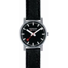 Mondaine Men's Official Swiss Railways Evo Watch - Stainless - Black Leather Strap - Black Dial - A658.30300.14SBB