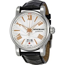 Montblanc Star 4810 Silver Guilloche Dial Black Leather Automatic Mens Watch