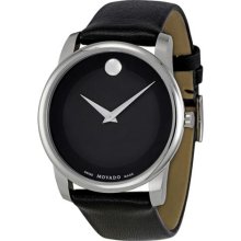Movado Museum Black Dial Black Leather Strap Mens Watch 0606502