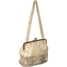 Moyna Handbags Framed Purse w/ Pearls Taupe