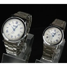 Nary Couple Watches Life Waterproof Stainless Steel Band White Dial Blue Font