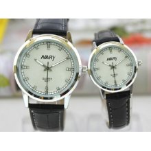 Nary Waterproof Faux Leather Band Watch Fashion Couple Watch White Dial