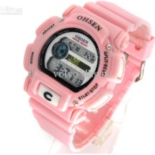 New Ohseb Pink Sport Candy Color Girls Lady Digital Wrist Watch Led