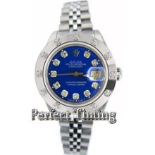 NEW Rolex Datejust Ladies Stainless Steel Jubilee Band Model 79160 w/Custom Added Blue Diamond Dial and Rolex White Gold Bezel-2000's