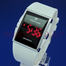 New White Rubber Band Red LED Date Digital Womens Sport Wrist Watch