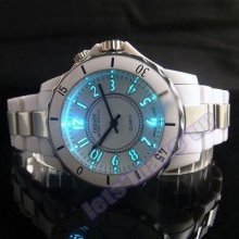 Nice Gift Unisex White Steel Band Led Backlight Lady Mens Analog Sport Watch W01