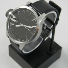 Nixon The Chronicle Watch Silver / Black (leather, Swiss Movt, In Box)