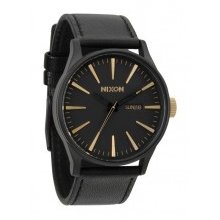 Nixon The Sentry Leather Watch - Matte Black/Gold