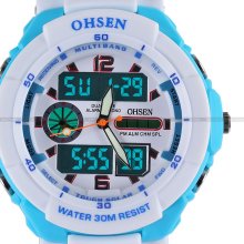 Ohsen Mens Digital Analog Lcd Stopwatch Rubber Band Sport Quartz Wrist Watch