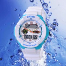 Ohsen White Color Mens Analog Digital Quartz Sport Gift Wrist Watch 1136