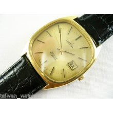 Omega 192.0034 De Ville Man Gp Ss Date Gold Dial 1342 Date Quartz 7j Excellent