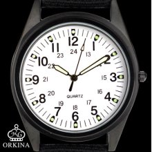 Orkina Fashion White Dial Illuminated Quartz Nylon Strap Wrist Watch Mens