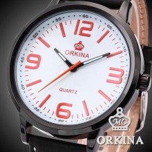 Orkina Luxury Mens Black Leather Boyfriend Sport Quartz Analog Wrist Watch Gbh