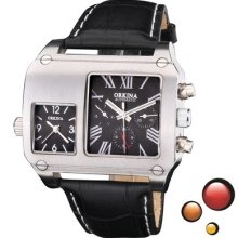 Orkina Mens Quartz Automatic Mechanical Wrist Watches Double Black Dial Watch