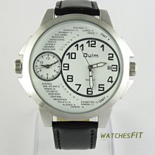 Oulm Rare Design 2 Time Zone Oversize Quartz Wrist Watch Army Mens