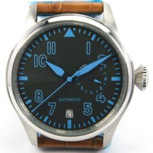 Parnis Pilot Blue Markings Automatic 47mm Tan Leather Watch