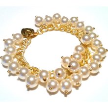 Pearl Bracelet, Bridal, Wedding Jewelry, Glass Pearls on Soft Matte Gold Chain, Bridesmaids Gift, Pearl Jewelry
