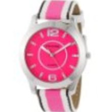 Pedre Women's 0090SPX Pink/ White/ Black Grosgrain Strap Silver-Tone