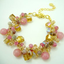 Pink color rose quartz,rose crystal,beads hand-knotted on silk threads bracelet.