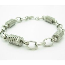 Platinum Stainless Steel Unique Design Solid Link Bracelet Great Bridal Gift