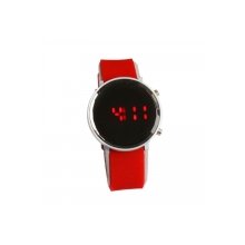 Popular Digital Display Red LED Light Steel Case Silicone Band Wrist Watch - Red