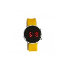 Popular Digital Display Red LED Light Steel Case Silicone Band Wrist Watch - Yellow