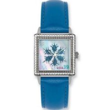 Postage Stamp Ontario Snow Blue Leather Band Watch Ps167
