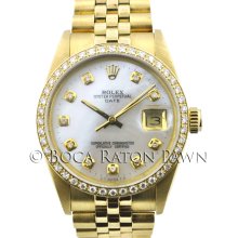 Pre-Owned Rolex Date 14kt Gold Mother of Pearl Diamond Watch