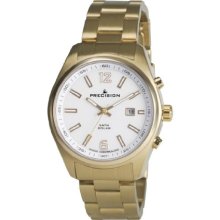 Precision Men's Quartz Watch With White Dial Analogue Display And Gold Stainless Steel Plated Bracelet Prew1106