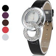 PU Women's Crystal Leather Style Analog Quartz Wrist Watch (Assorted Colors)