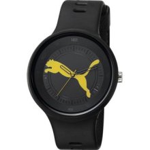 Puma Mens Slick Yellow Big Cat Black Dial Plastic Case Rubber Strap Watch