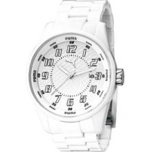 Puma Womens Injection Carbon Fiber Dial White Ip Stainless Steel Case Watch