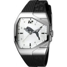 Puma Womens Motor White Dial Stainless Steel Case Black Polyurethane Strap Watch