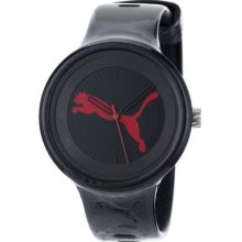 Puma Womens Slick Red Big Cat Metallic Black Plastic Case Polyurethane Watch