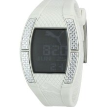 Puma Womens Top Flux S Digital Display White & Silver Case Resin Strap Watch