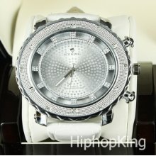 Pure White Designer Leather Band Iced Out Bling Face Hip Hop Custom Mens Watch
