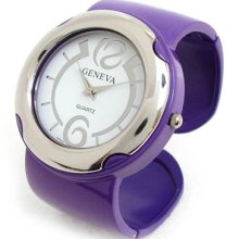 Purple Sl Round Face Metal Band Women's Geneva Bangle Cuff Watch