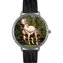 Quarter Horse Black Leather And Silvertone Photo Watch