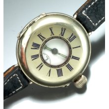 Rare Wire Lugged Silver Demi Hunters Porcelain Dial Wrist Watch Circa 1930s