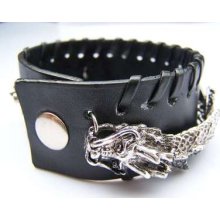 Real Leather Wristband Dragon Bracelet Cuff Gothic Metal Emo Punk Rock