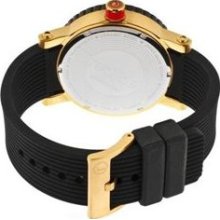 Red Line Men's Compressor Silicone Round Watch Dial/Strap Color: Black, Case/Marker Color: Gold, Hand Color: Gold, black/gold