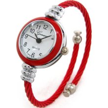 Red Sl Cable Band Geneva Women's Petite Bangle Cuff Watch