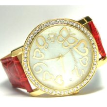 Red Strap Hearts & Butterfly Gold-plated Watch Brg5