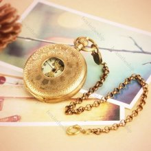 Retro Arabics Roman Design Chain Pendant Mechanical Pocket Watch + Gift Box 12